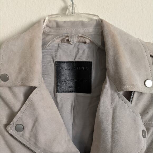 All Saints Latham Goatskin Leather Suede Biker Jacket in Grey, Size 0 - Picture 6 of 13